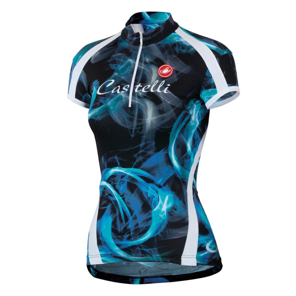 💙 Castelli Fumo Blue‎ Short Sleeve Bike Jersey Cycling Half Zip Pockets